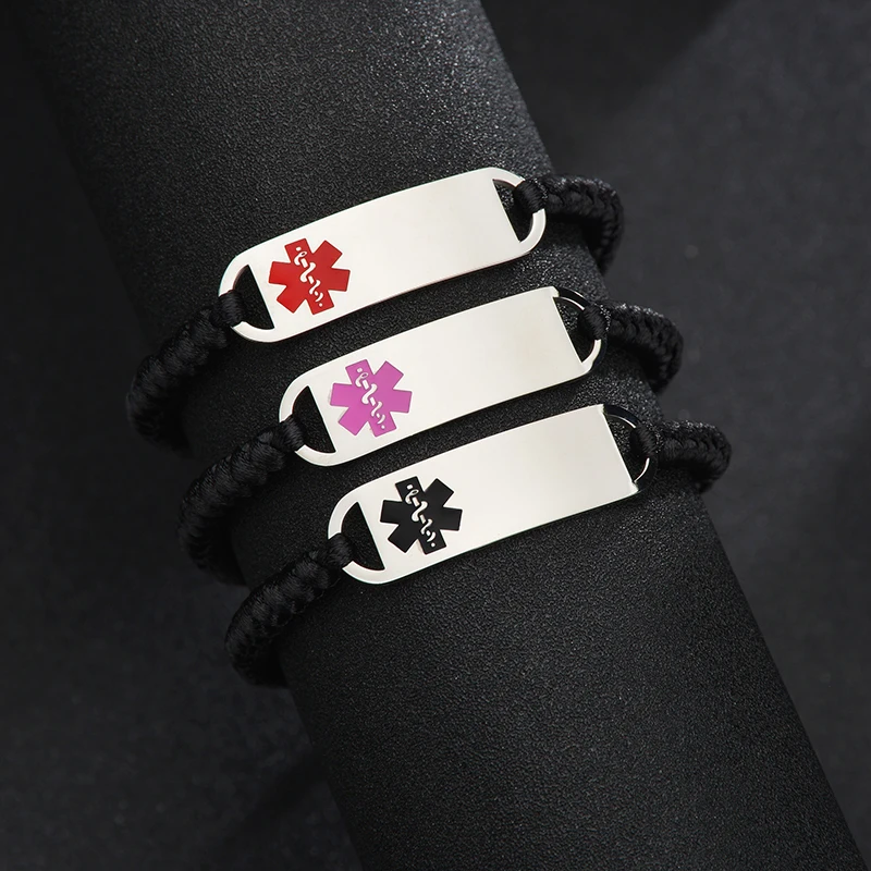 Браслет медицинский из нержавеющей стали с гравировкой синего черного и