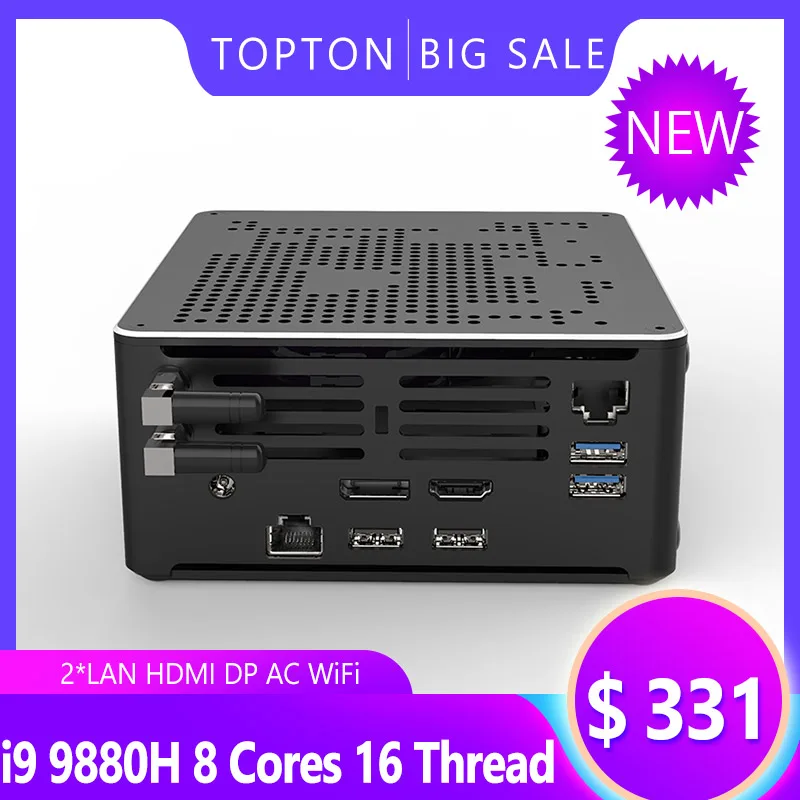 Мини компьютер TOPTON Intel Core i5 i7 i9 9880H 2 Lan Windows 10 * DDR4 64 Гб M.2 PCIE Micro PC Mini 4K HTPC DP HDMI2.0|Мини ПК|