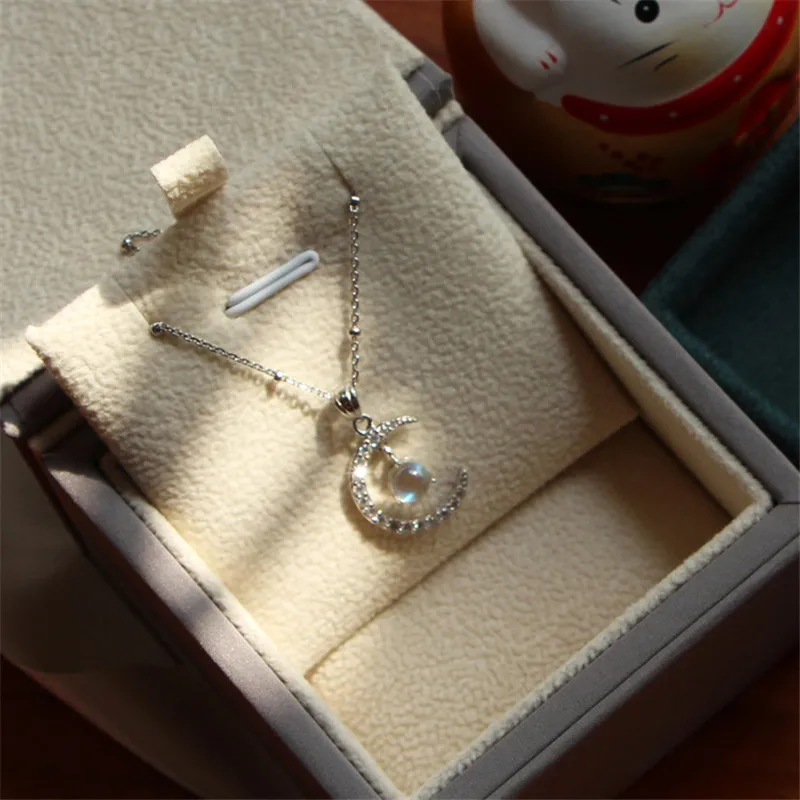 925 Sterling Silver Moonstone Zircon Moon Charm Necklace Creative Elegant Clavicle Chain Party Jewelry For Women Choker dz607 | Украшения и