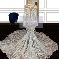 2020 dubai illusion arabic wedding dresses mermaid floor length sleeveless women dress muslim lace wedding dress bridal gown
