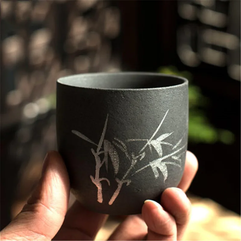 Керамический веер черная керамика ручная роспись чайная чашка керамическая