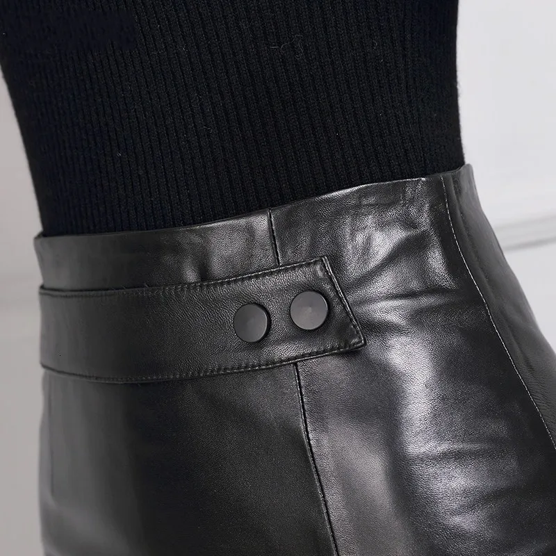 Юбка женская трапециевидная из натуральной кожи с высокой талией батальных