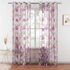 Тюль для окон с фиолетовым принтом, прозрачные шторы для кухни, гостиной, спальни, оконные драпировки, домашний декор