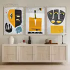 Постеры на холсте, черные, белые, желтые африканские маски, Женская картина маслом на холсте, картина на стену в скандинавском стиле для гостиной