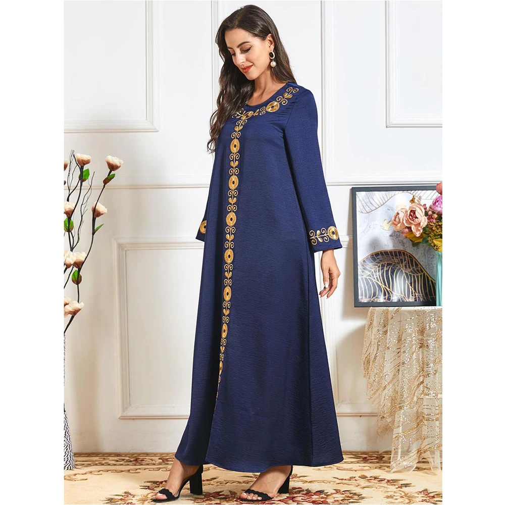 

Middle East Casual Loose Muslim Women Long Dress Embroidery Plus Size Abaya Ethnic Style Autumn Long Sleeve Ramadan Islamic New