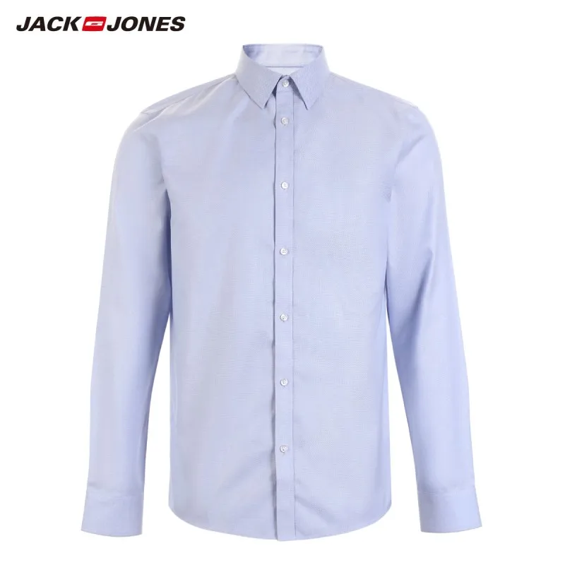 JackJones Men's 100% Cotton Straight Fit Basic Pure Color Pointed Collar Long-sleeved Shirt 219105567 | Мужская одежда
