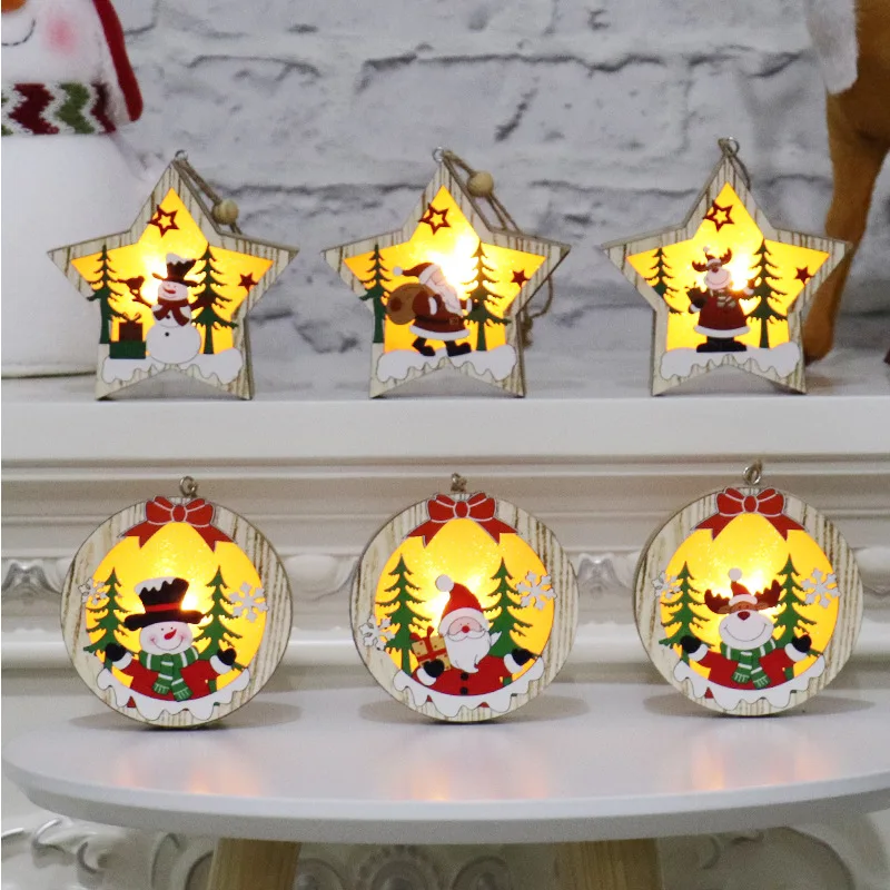 

Christmas decorations Christmas tree wood glow stars old man snowman deer scene decorated pendant Christmas gifts