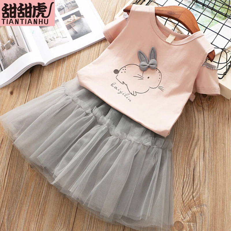 Новое летнее платье для маленьких девочек комплекты одежды детские футболки с