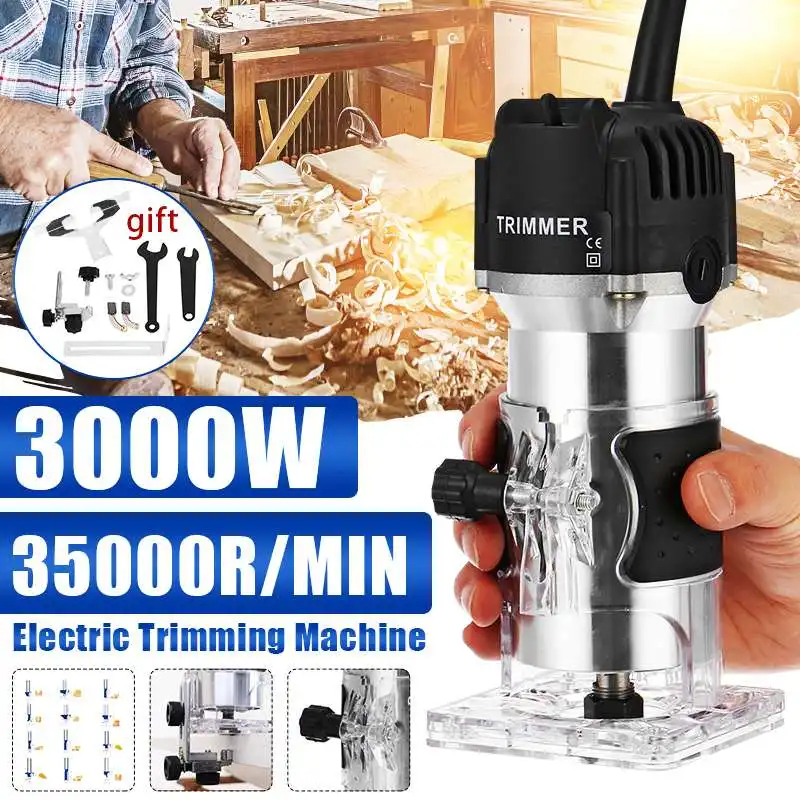 

3000W Wood Electric Trimmer 35000r/min Woodworking Wood Milling Electric Hand Trimmer Wood Laminator Router Edge Joiners Set