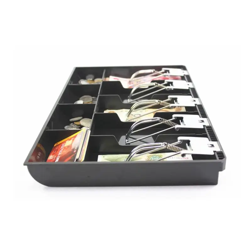 

9 Grids Black Plastic Coin Money Storage Box Bill Cash Tray Organizer With 5 Removable Metal Clips