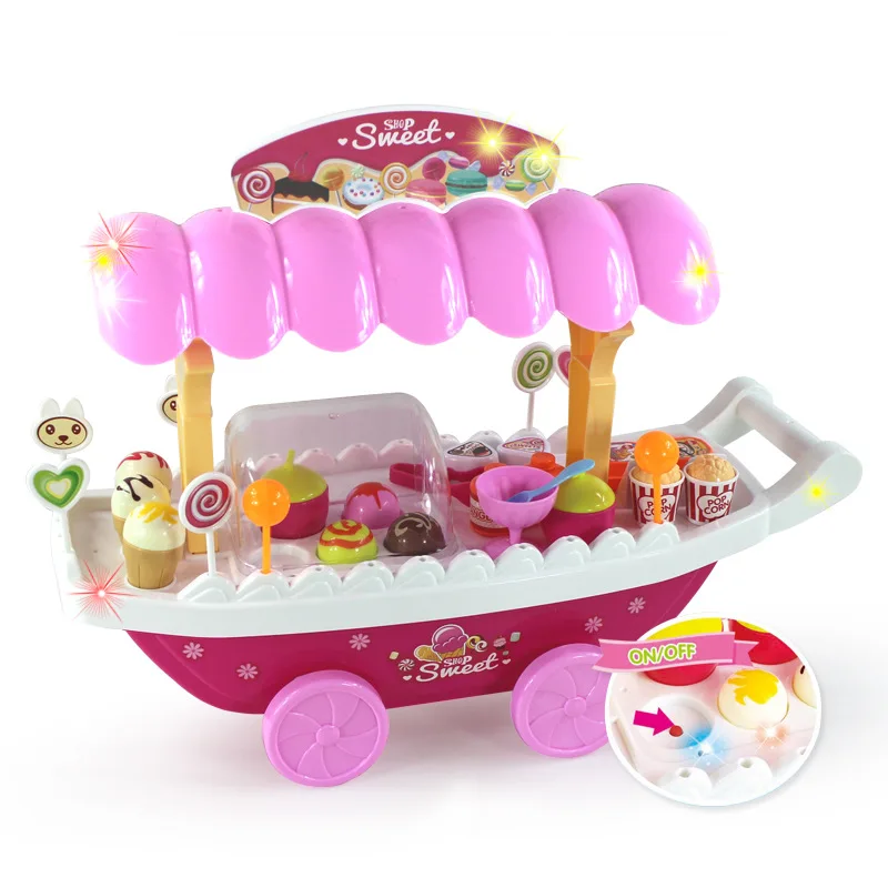 

New Hot Simulation Small Carts Girl Mini Candy Cart Ice Cream Shop Supermarket Children 's Toys Playing Home Baby Toys