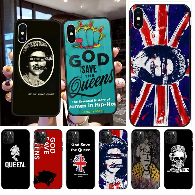 Мягкий силиконовый черный чехол для телефона CUTEWANAN God Save The Queen iPhone 11 pro XS MAX 8 7 6 6S Plus X
