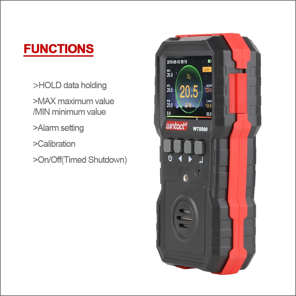 Монитор кислорода RZ профессиональный перезаряжаемый цифровой газовый датчик высокой чувствительности ядовитый звуковой-световой вибрационный сигнал детектор О2 включен.