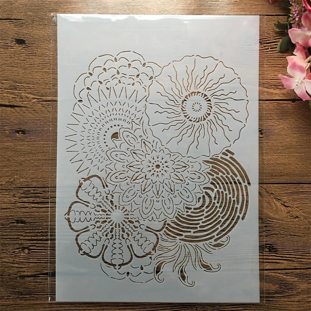 

A4 29cm Mandala Round Big Flowers DIY Layering Stencils Painting Scrapbook Embossing Hollow Embellishment Printing Lace Ruler