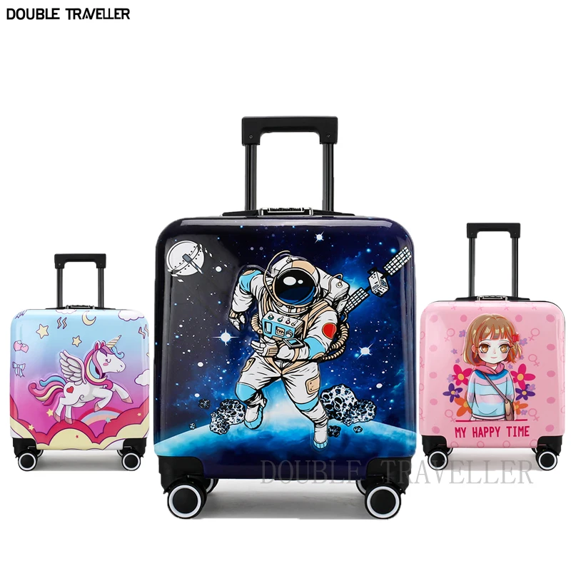 New cartoon kids travel suitcase on wheels,carry on cabin trolley luggage bag,girls rolling luggage case,children gift,suitcase