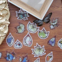 44pcs 2 material leaves shape hide butterfly style sticker scrapbooking diy gift packing label decoration tag