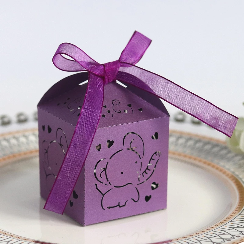50Pcs Elephant Laser Cut Wedding Favors Gift Box DIY Hollow Candy Boxes With Ribbon Baby Shower Engagement Party Decor | Дом и сад