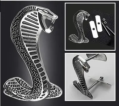 

Hot Silver Cobra Logo 3D Metal Shelby Snake Front Hood Grill Grille Badge Emblem