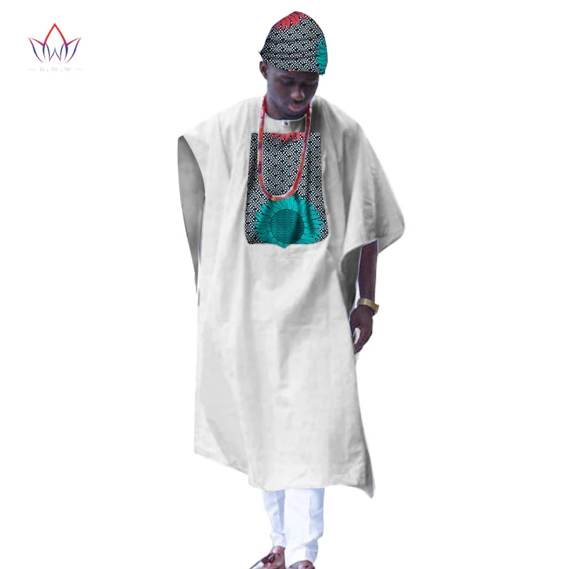 BRW New African Clothes for Men Dashiki Print Tailored Long Men Loose Plus Size Robe Traditional African Clothing WYN309