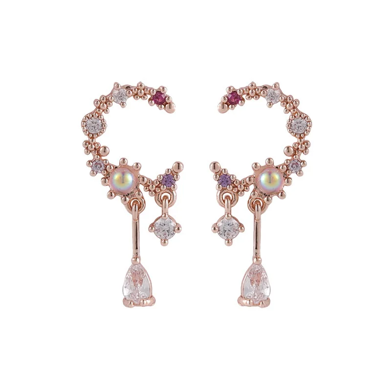 

XiaoboACC 925 Silver Needle Stud Earring for Women Korean Fashion Micro Inlay Zircon Moon Earrings