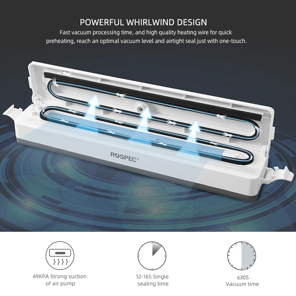 ROSPEC Food Vacuum Sealer 220V Automatic Commercial Household Packaging Machine Include 12Pcs Bags | Бытовая техника