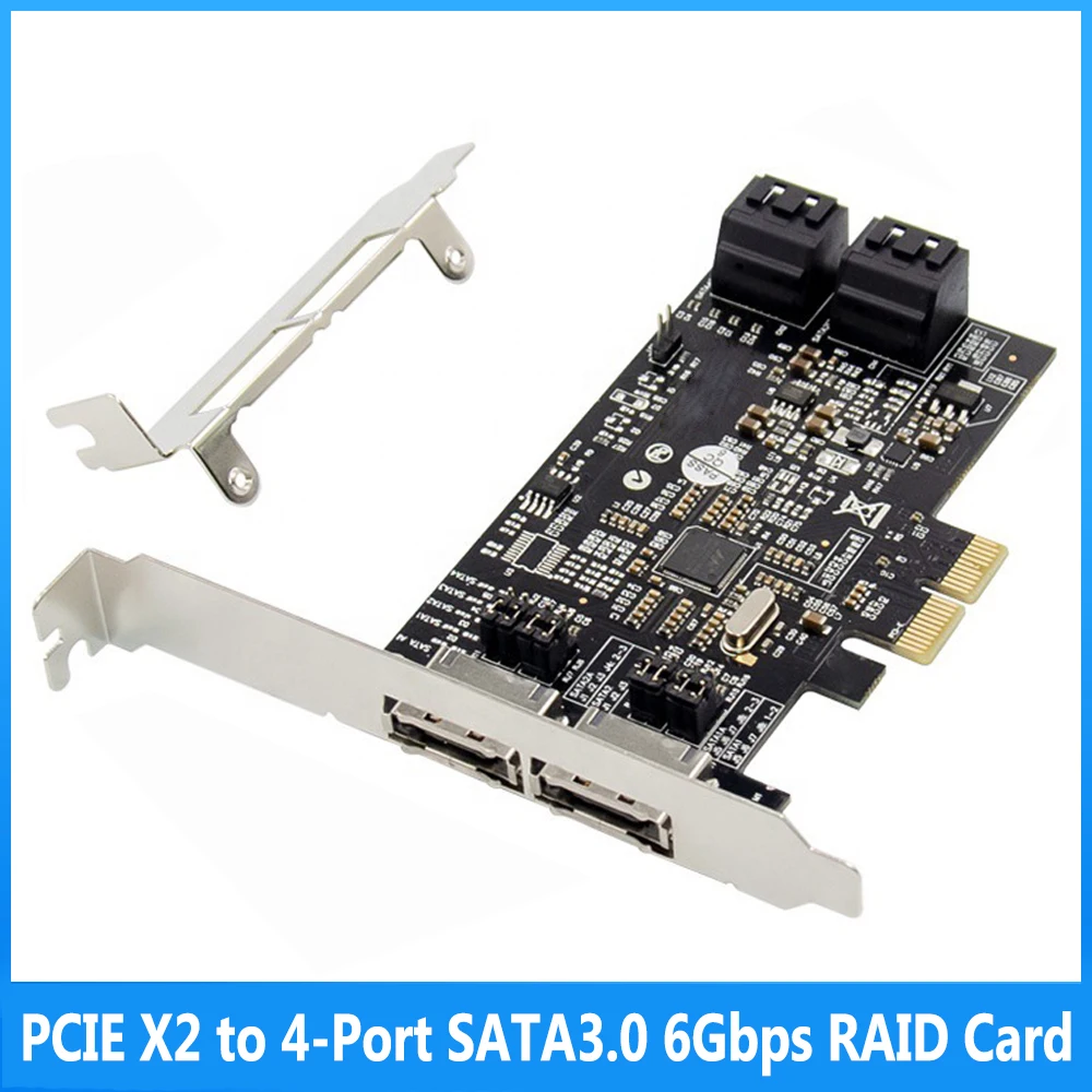 

PCIE X2 to 4-Port SATA3.0 6Gbps Disk RAID Array Card eSATA+SATA Expansion Card Marvell 88SE9230 Chipset for Laptop Notebook