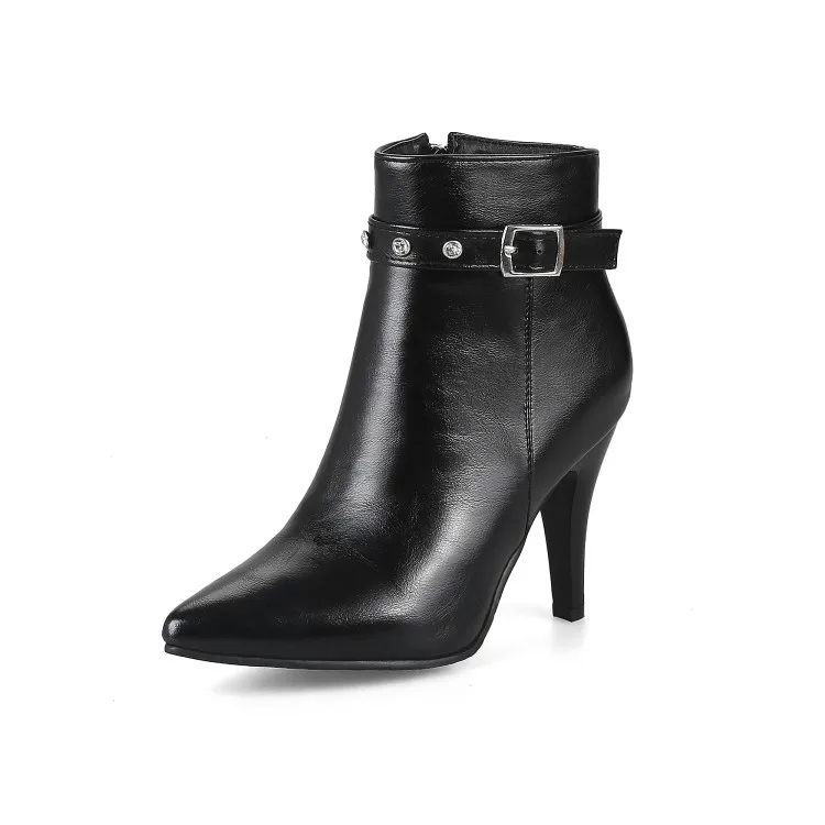 Ботинки-мартинсы на тонком каблуке с пряжкой и молнией сбоку | Обувь