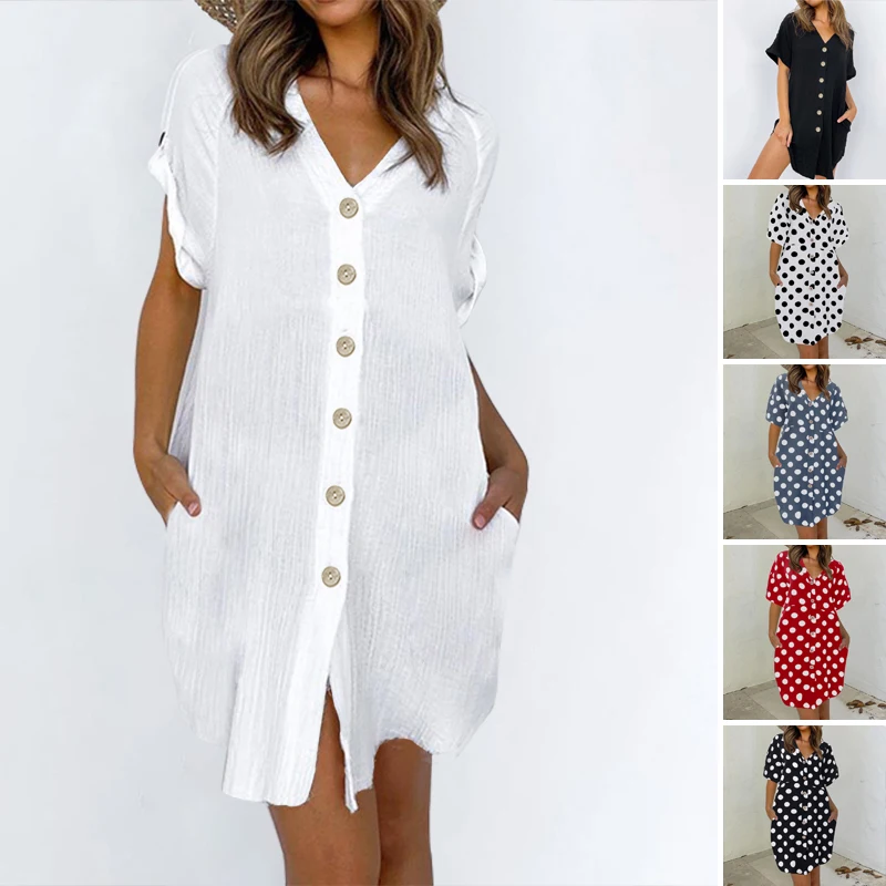 Женское винтажное платье рубашка Celmia пикантный сарафан с коротким рукавом и v