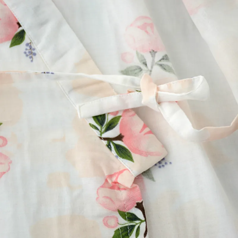 Халат женский хлопковый с принтом тонкий дышащий банный халат-кимоно в японском