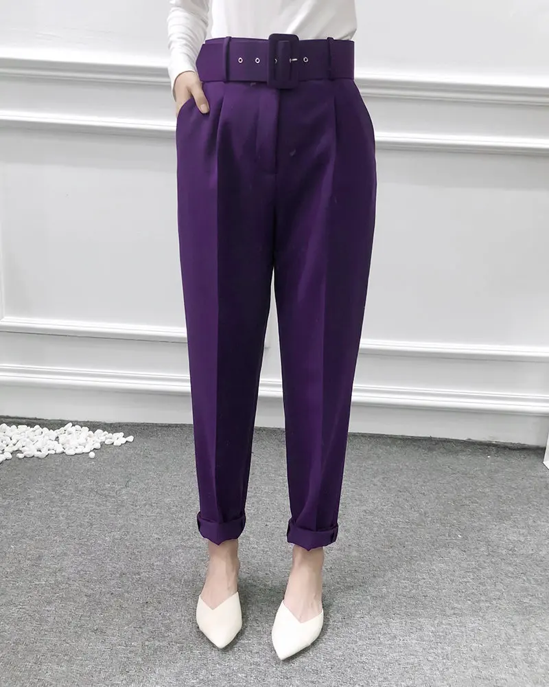 

Women Fashion Solid Color Sashes Casual Slim Pants Mujer Retro Pantschic Business Trousers Female Fake Zipper Pantalones