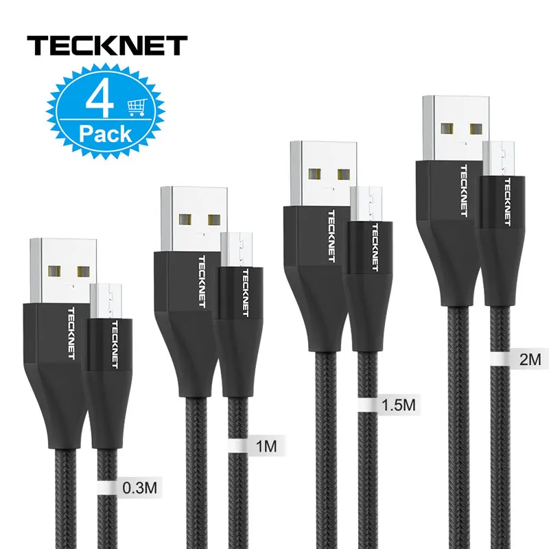 TeckNet 4 упаковки микро USB кабель 2.4A Быстрая зарядка для Redmi Note 5 Pro Android мобильный