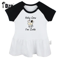 idzn summer new holy cow im cute baby girls short sleeve dress infant funny pleated dress soft cotton dresses clothes