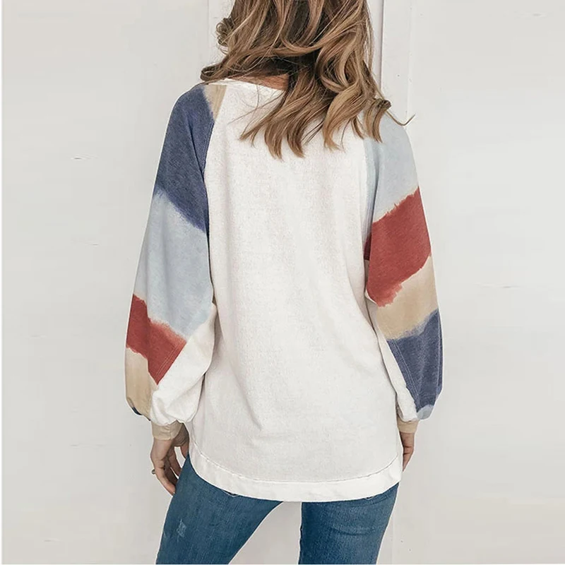 Рубашка женская с круглым вырезом Свободная блузка в разноцветную полоску