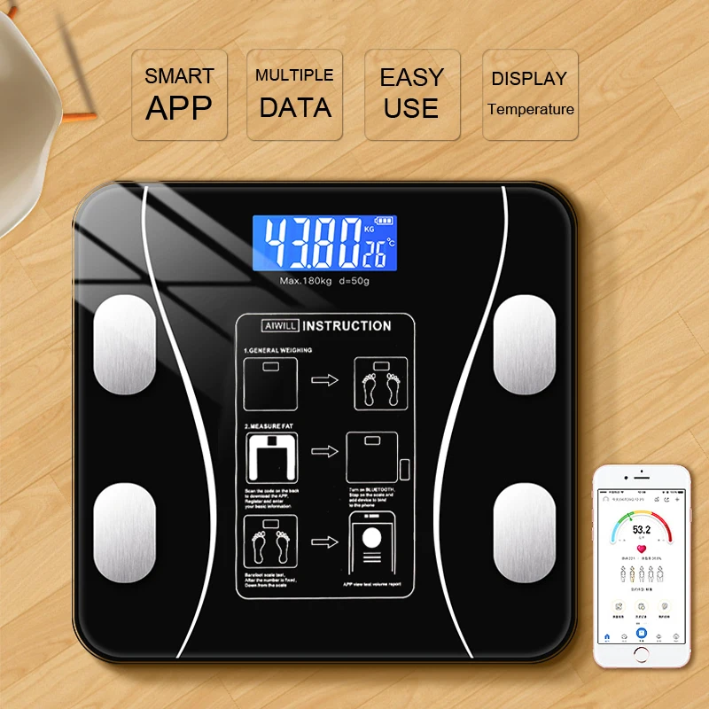 Bluetooth весы для тела и жира BMI умные беспроводные цифровые ванной весовые