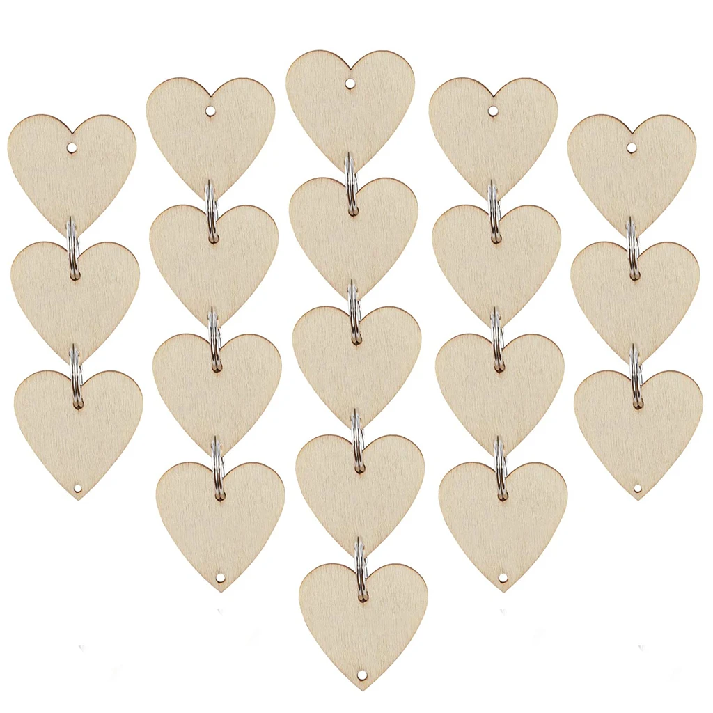 100 шт круглой формы в форме сердца кусочки дерева теги диски железные петли