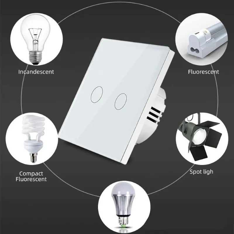 

EU Touch Switch Led Panel Wall Lamp Light Switches 3Gang Interruttore AC100-240V