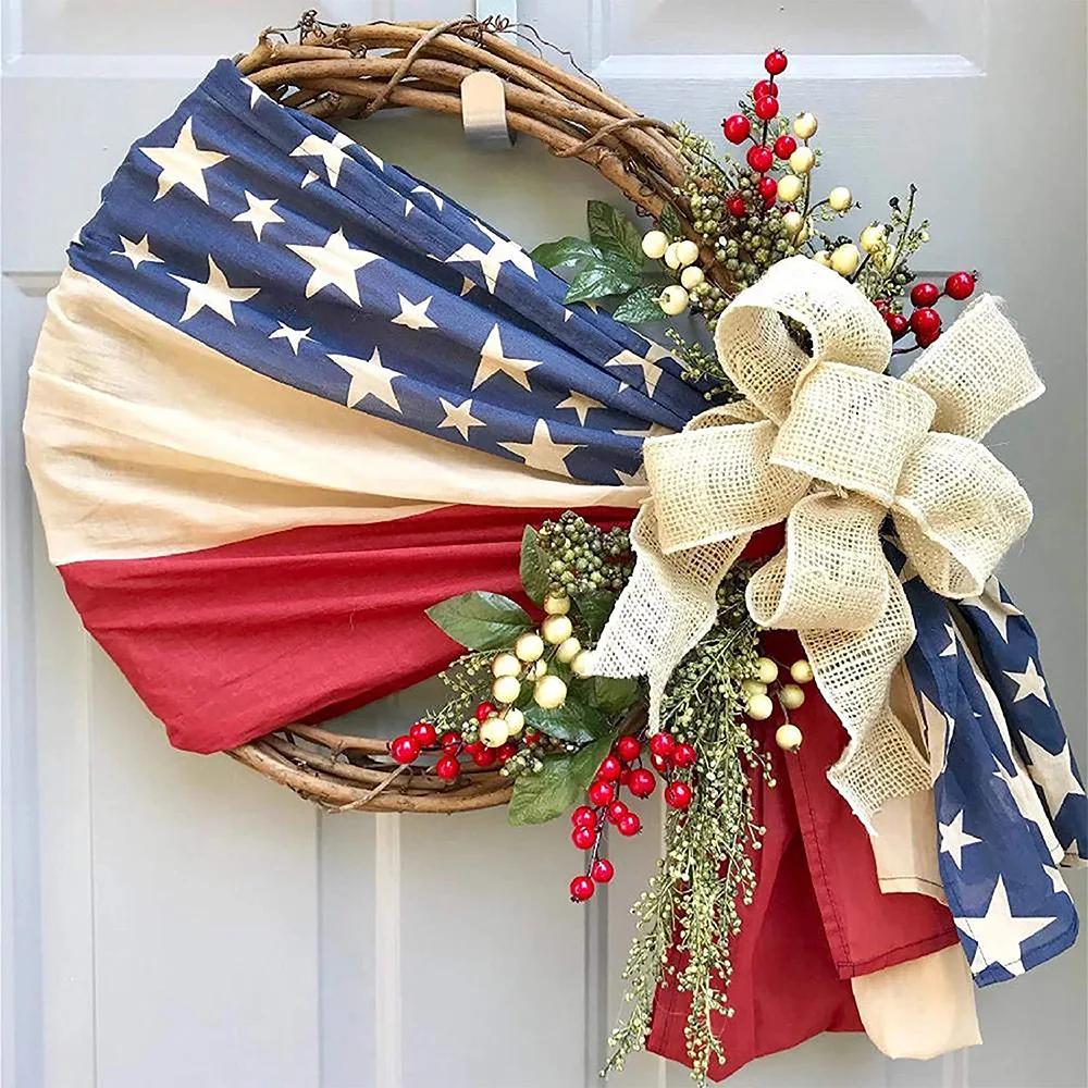

Spring Wreaths Garland Handmade Independence Memorial Patriotic and 4th of July Veterans Day American Floral Vines Garland