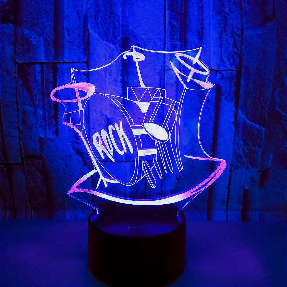 

Night Light Lamp 3d Lights Rock Axe Drum Kit Led Acrylic Lamp Nightlights Musical Instruments Room Decor Gifts Bedside