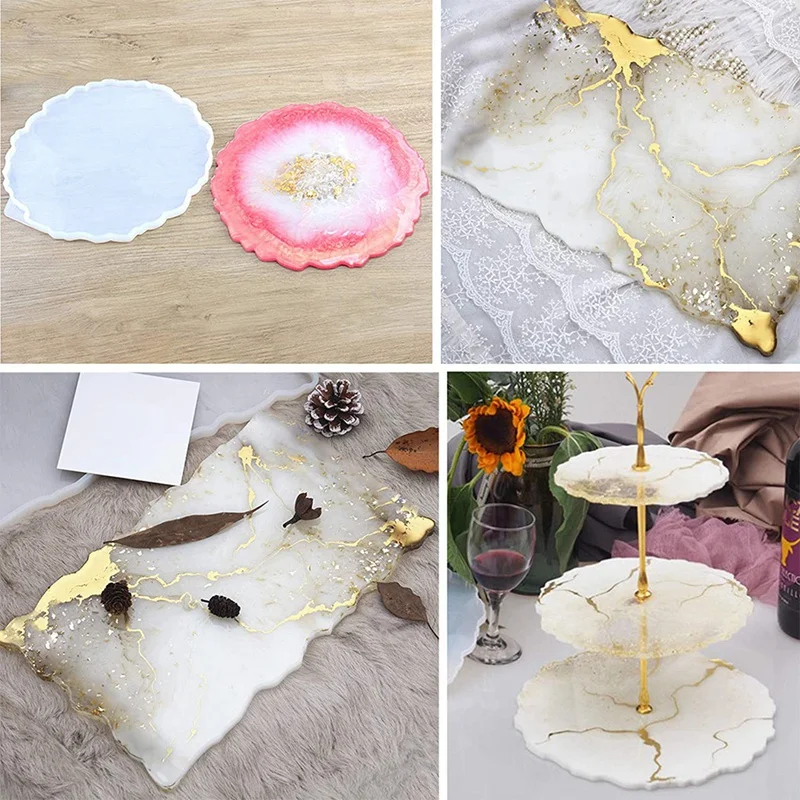 

2 Pieces Tray Silicone Mold Kit Irregular Epoxy Resin Tray Molds for DIY Crafts (Rectangle+Round)