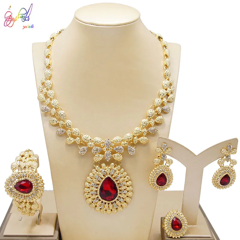 

Yulaili Wedding Dress Jewelry Sets Charm Necklace Earrings Bangle Ring for Women Engagement Party Gifts Free Shipping
