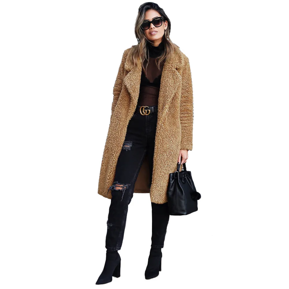 

Autumn and winter women's plus size fashion hot style long sleeve fashion lapel women's plush blouse long ladies jacket