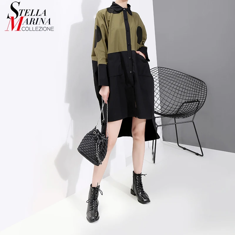 * Новинка 2019 Осеннее женское платье рубашка в Корейском стиле с длинными рукавами