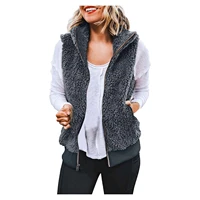 womens sherpa fleece outwear vests zip up sleeveless faux fur furry fall winter warm coat with pockets artificial wool vest coat
