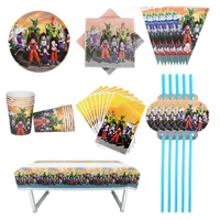 1008180 sets anime son goku theme party birthday decoration banner straw bag cup plate napkin tablecloth supplies for 20 kids
