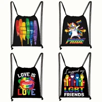 pride lgbt gay love lesbian rainbow print drawstring bag man and women backpack dab rainbow unicorn storage bags gift