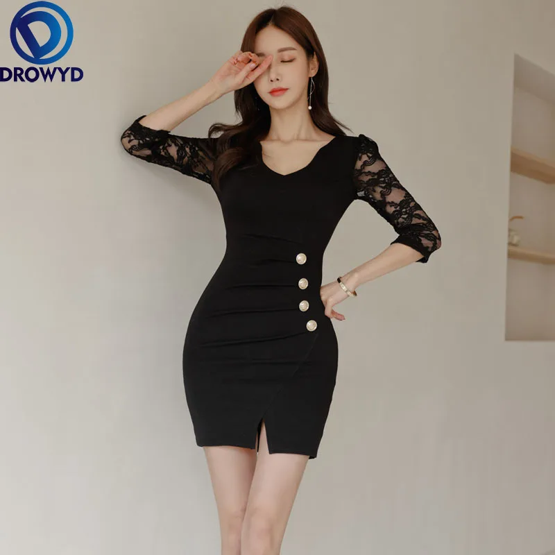 

2021 Women Short Sleeve V-neck Mini Bodycon Lace Dress Ladies Flower Women Dress Elegant Summer Floral Party Dresses Vestidos