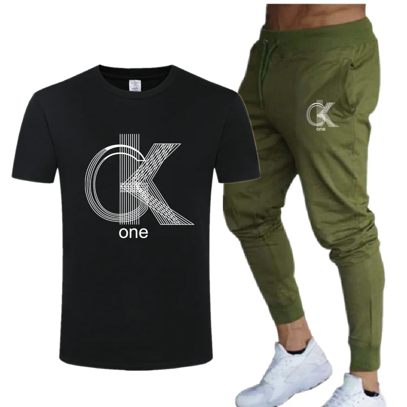 Мужская хлопковая футболка и повседневные спортивные брюки комплект из 2