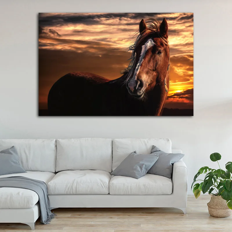 Декоративные картины животные обои лошадь закат плакаты и принты холст