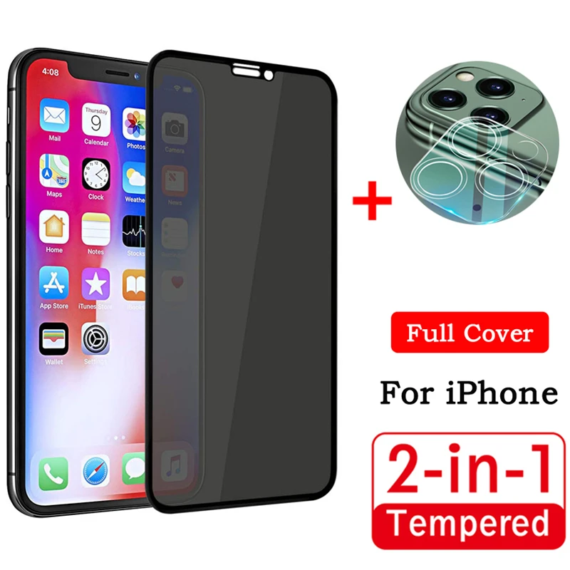 2 в 1 полное покрытие Анти шпион закаленное стекло для iPhone 12 11 Pro Max XS X XR частные