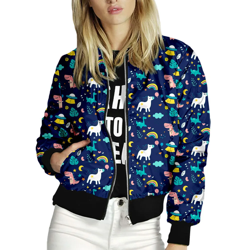 

Women Jackets Animal Printed Ladies Zipper Bomber 2021 Outwears Spring Autumn Long Sleeve Short Thin Slim Casual Biker Coats